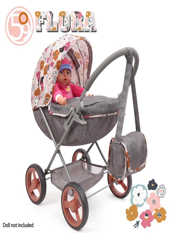 509 Crew: Melange Flora - Deluxe Doll Pram - Matching Shoulder Bag, Toy Accessory for Dolls Up to 18", Foldable Design, Removable Bassinet, Kid Age 3+ - Image 4